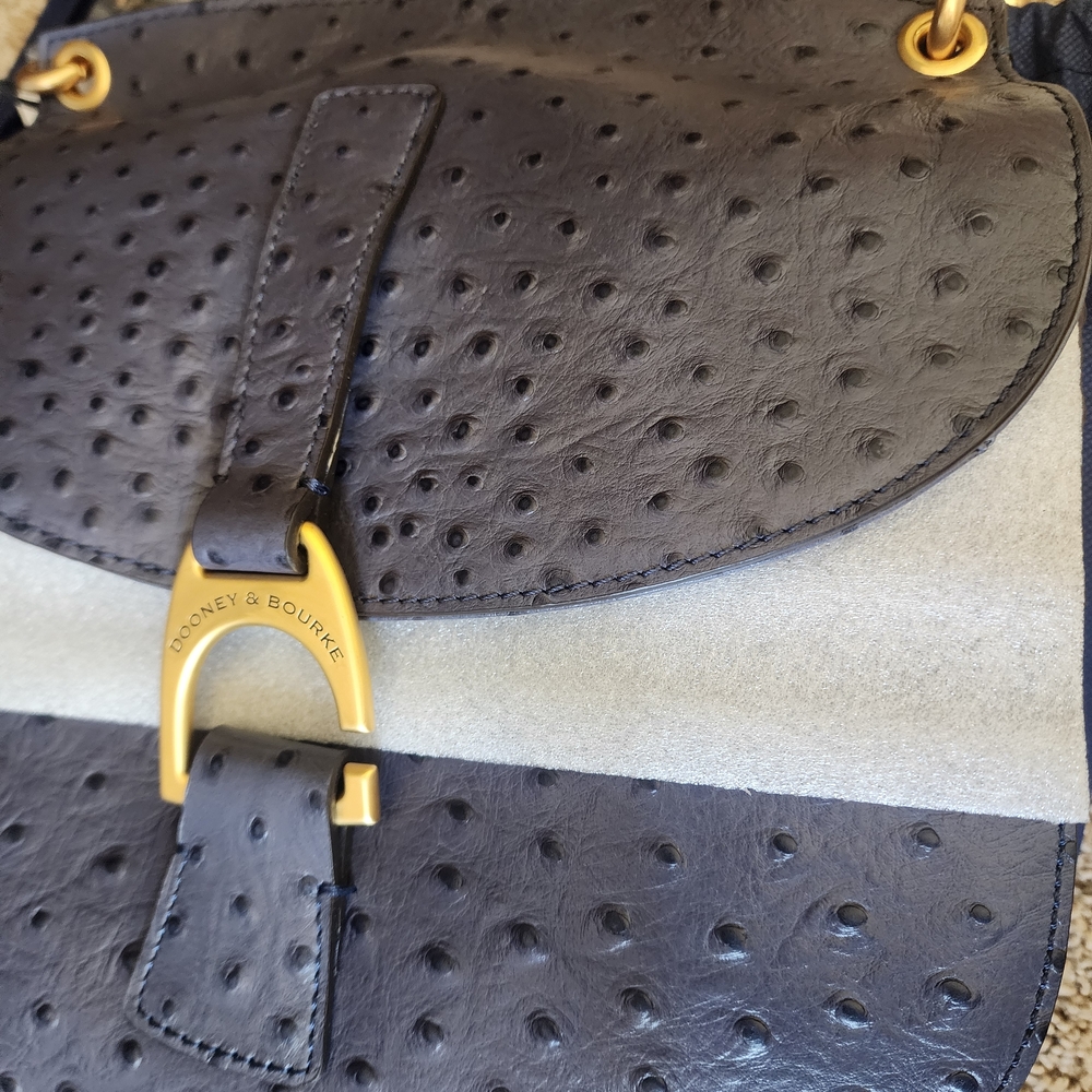 Dooney & Bourke Ostrich Embossed Emerson North South Reese Saddle Bag Blue Nwt - Picture 4 of 6